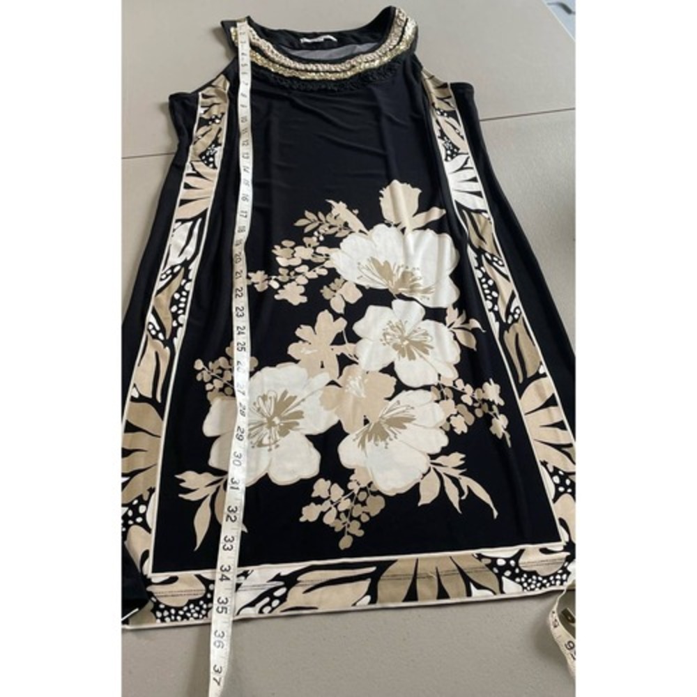 Sandra Darren Black Floral Sheath Dress Gold Sequin Embellished Wedding Guest 8 - Picture 13 of 13